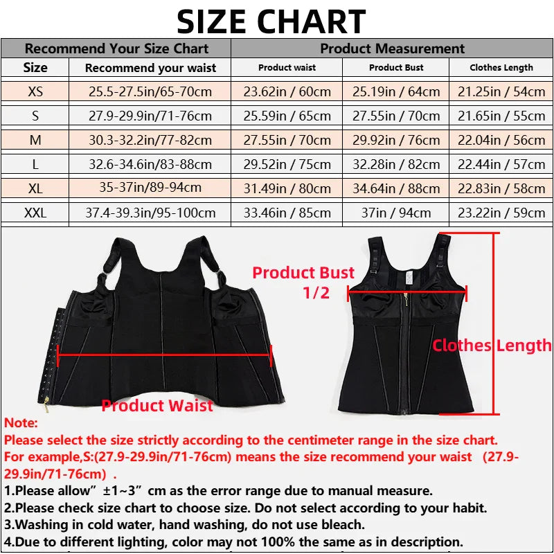 Shapewear Women Colombian Faja Waist Trainer Tummy Control Vest Body Shaper 17 Steel Bones 3-row Hooks Zipper Adjustable Strap