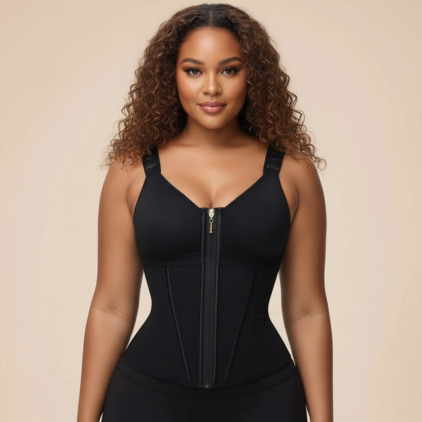 Shapewear Women Colombian Faja Waist Trainer Tummy Control Vest Body Shaper 17 Steel Bones 3-row Hooks Zipper Adjustable Strap